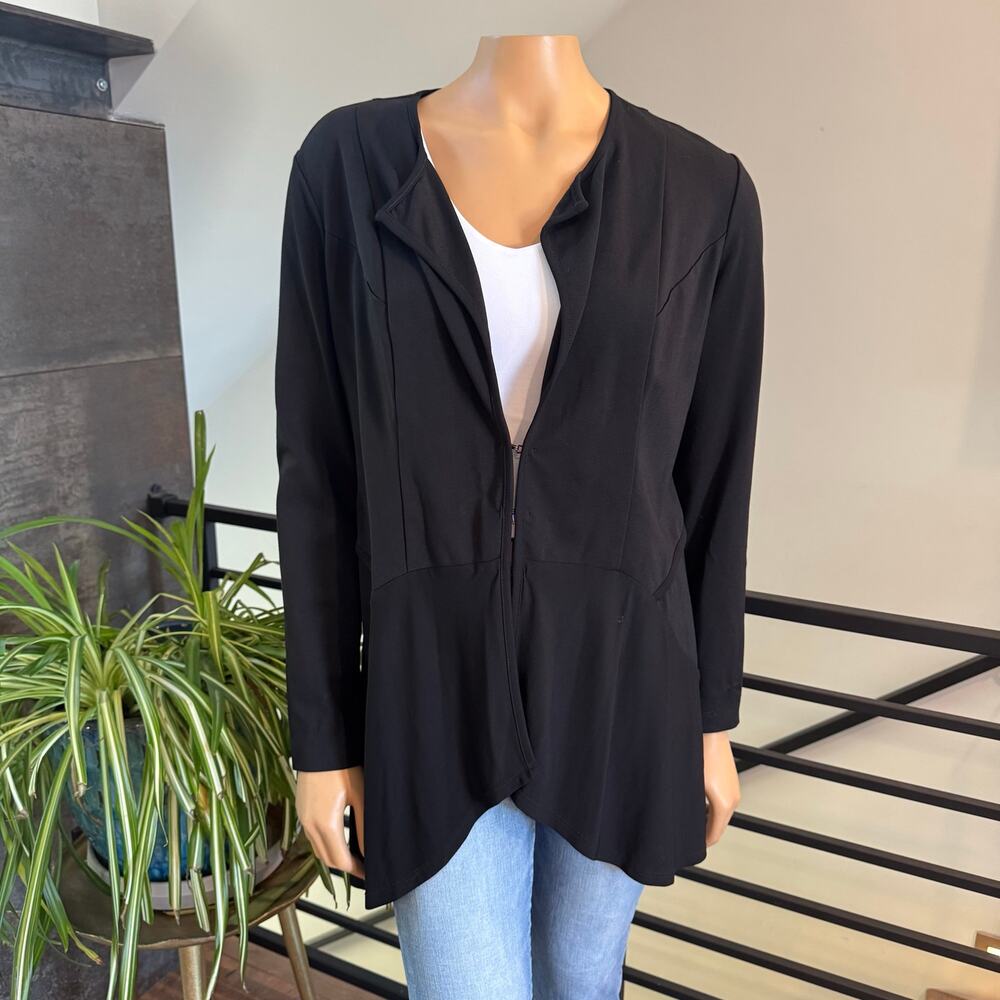 ZOZO Black Knit Peplum Jacket Hook Eye Closure Cardigan Sweater Blazer Women M